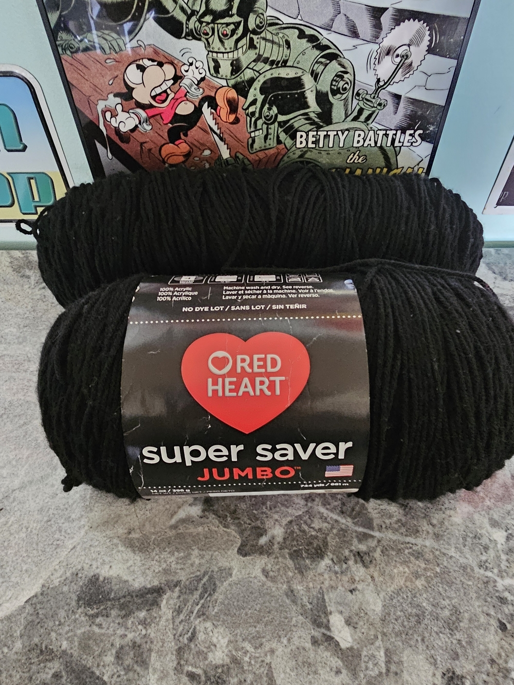 2 Red Heart Super Saver Jumbo Yarn Black 14oz 744yds